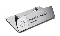Table namebadge with businesscard-box, greylaser-technic