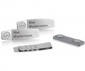 Stainless steel badge 1 x magnet, 1 x clip; greylaser-technic